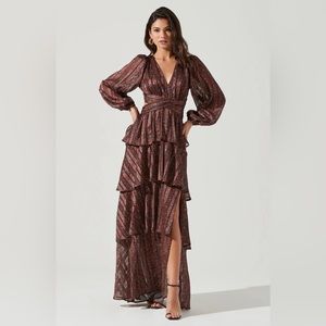 LIKE NEW: ASTR Anora Floral Tiered Maxi Dress - Size S - Color: Copper